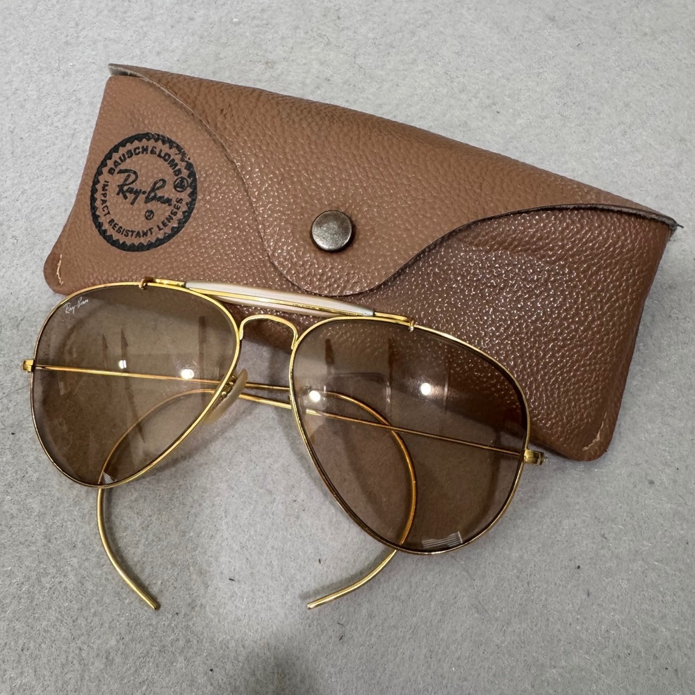 Ray-Ban Outdoorsman‎ Sunglasses Men Gold Amber B&L Aviator Cable Temple Vintage